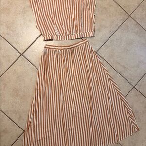 Primark Tan and White Striped Skirt Set